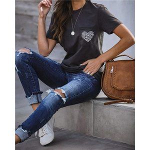 Womens Summer Loose Crew Neck Short Sleeve Tops